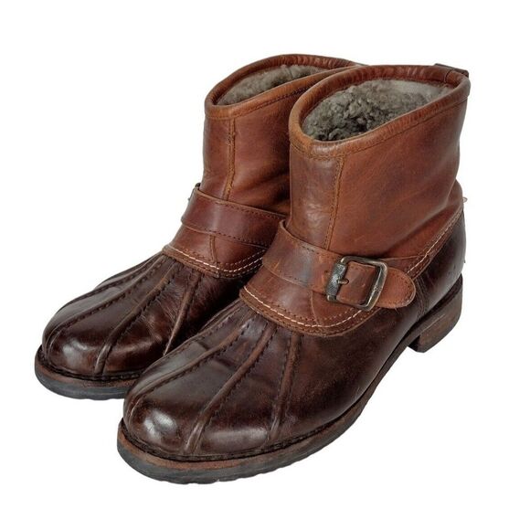 Frye Veronica Brown Shearling Leather Engineer Duck Boots Women's Size 8 - Picture 1 of 12